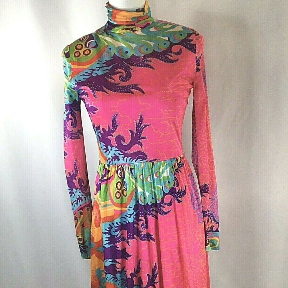 Vtg 60's Maxi Dress~Hippie~Psychedelic~Handmade~ - Picture 6 of 11